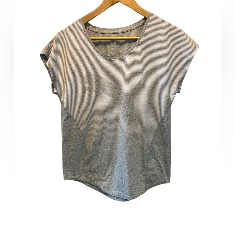 PUMA Grey & White Logo Cap Sleeve Cotton Crew Neck Short Sleeve Tee Shirt M